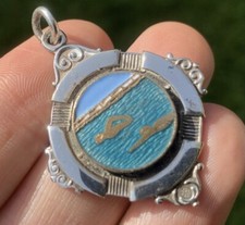 Art Deco Silver Plated Enamel Swimming Fob Medal