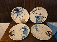 Unison Gifts, Inc. SEALIFE PLATES 8.5" WITH GOLD ACCENTS (Set of 4)