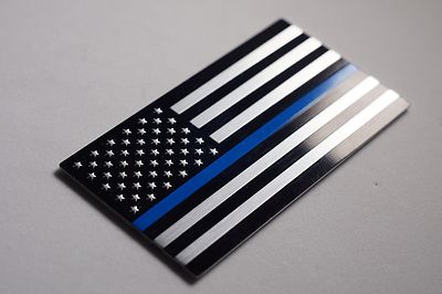 (4 PACK) Aluminum Police Officer Thin Blue Line American Flag Decal Sticker - Foto 4