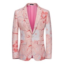 Men Flower Jacquard Jacket Slim Suit Blazer Wedding Party Coat Tops Smart Dance