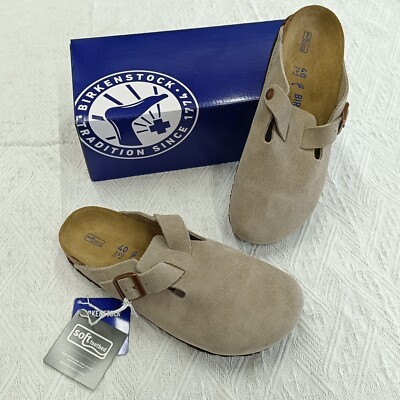 Birkenstock Boston Soft Footbed Suede Leather Taupe N/Wide Unisex EVA EU 37-45