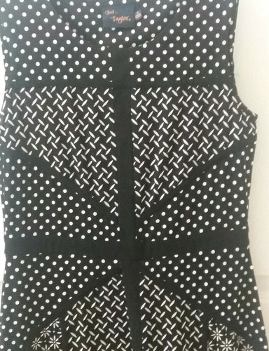 Polka Dots Floral Dress Size 6 Just Taylor Print Block Black White Fit & Flare - Picture 6 of 7