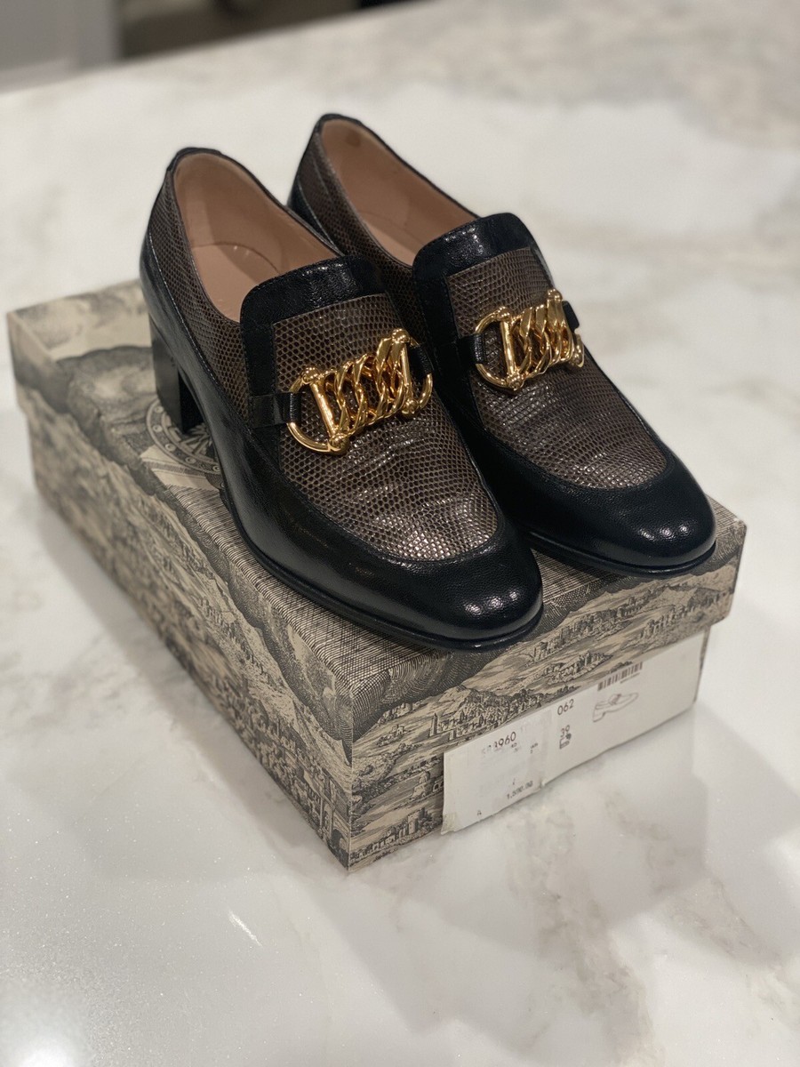 Gucci Ebal Horsebit Lizard-Embossed Leather Chain Loafers