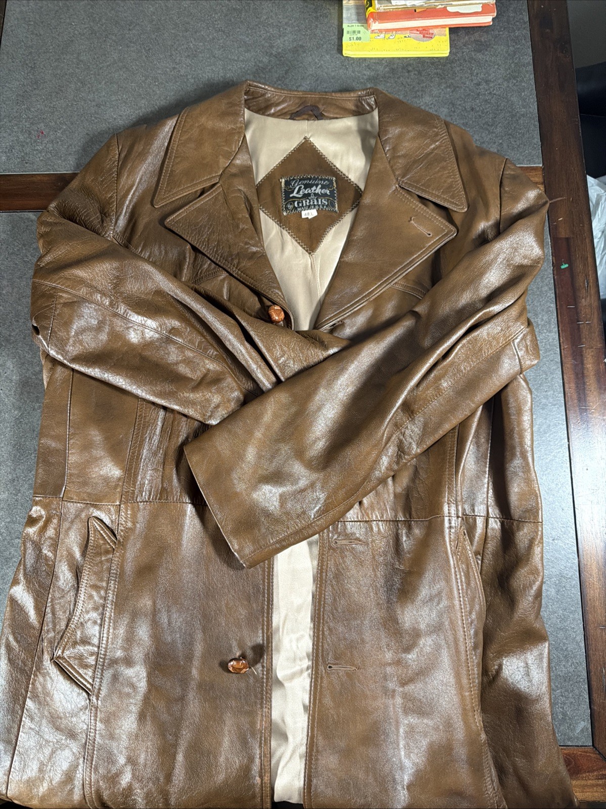 Vintage Grais Genuine Leather Jacket 48 Long Cabretta Angel Skin Brown Blazer