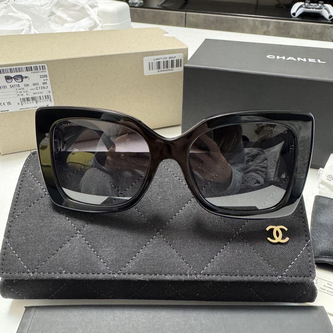 Chanel Black Square Gradient Lens Sunglasses