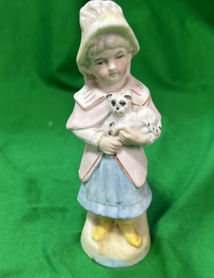 Beautiful Vintage  Girl with Dog Bisque Porcelain Figurine - 5 