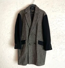 Pas de Calais Wool Tweed Long Coat with Color Block Sleeves Size38 Exc cond