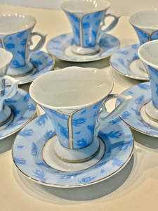 Set of 6 : Golden Star Imports Classic Coffee & Tea Porcelain Cups & Saucers