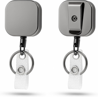 2-Pack Metal Retractable Badge Holder Reel   Heavy-Duty ID Holder with Steel Wir