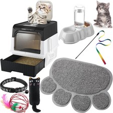 7 Pcs Small Cat Kitten Starter Kit Cat Litter Box with Shovel Paw Litter Mat ...
