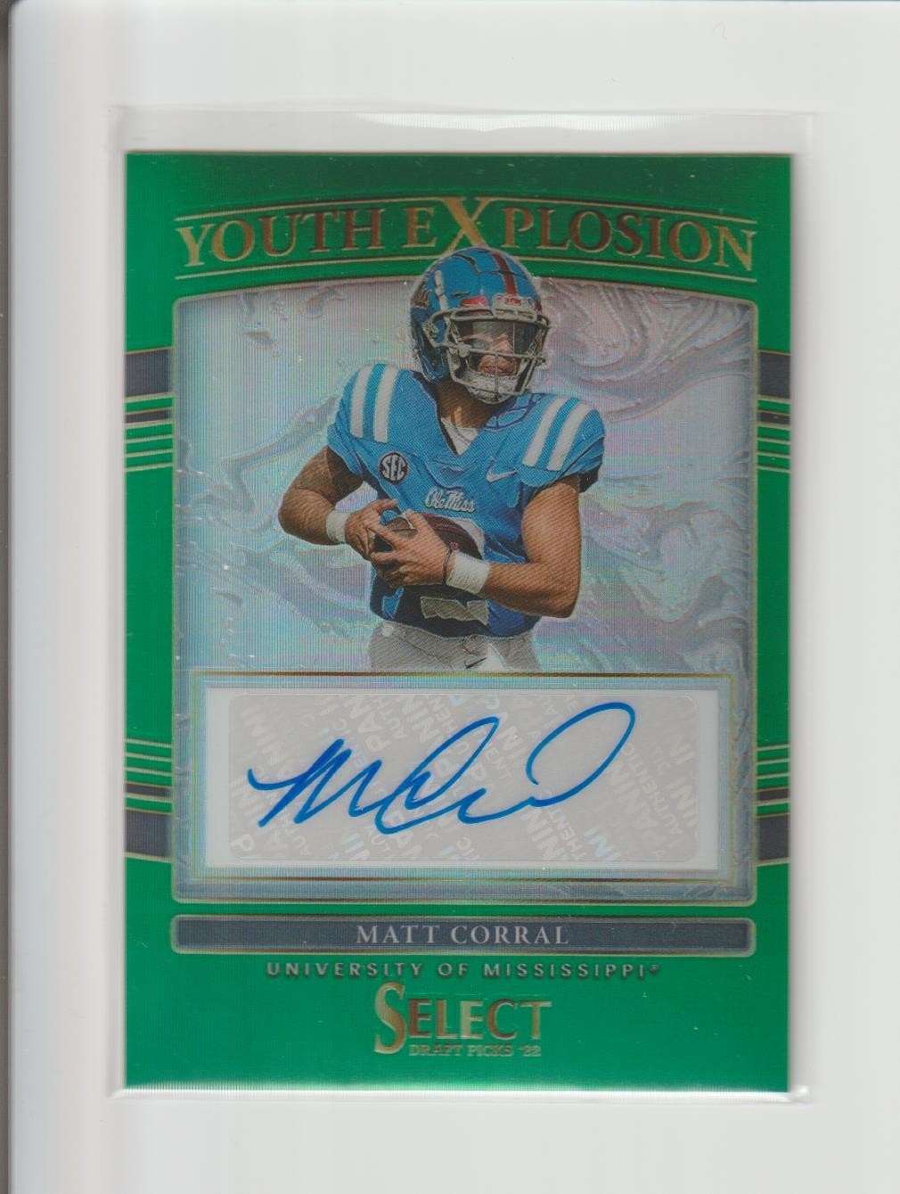 Matt Corral Panini Select Draft Picks Youth Explosion Signatures #YEMCO Green
