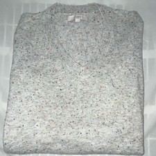 LOFT Gray Speckled Knit V-Neck Pullover Sweater Women's Size M