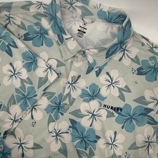 Hurley Men's Sz XXL Polo Golf Shirt Blue Floral Hawaiian Aloha Stretch Quick Dry