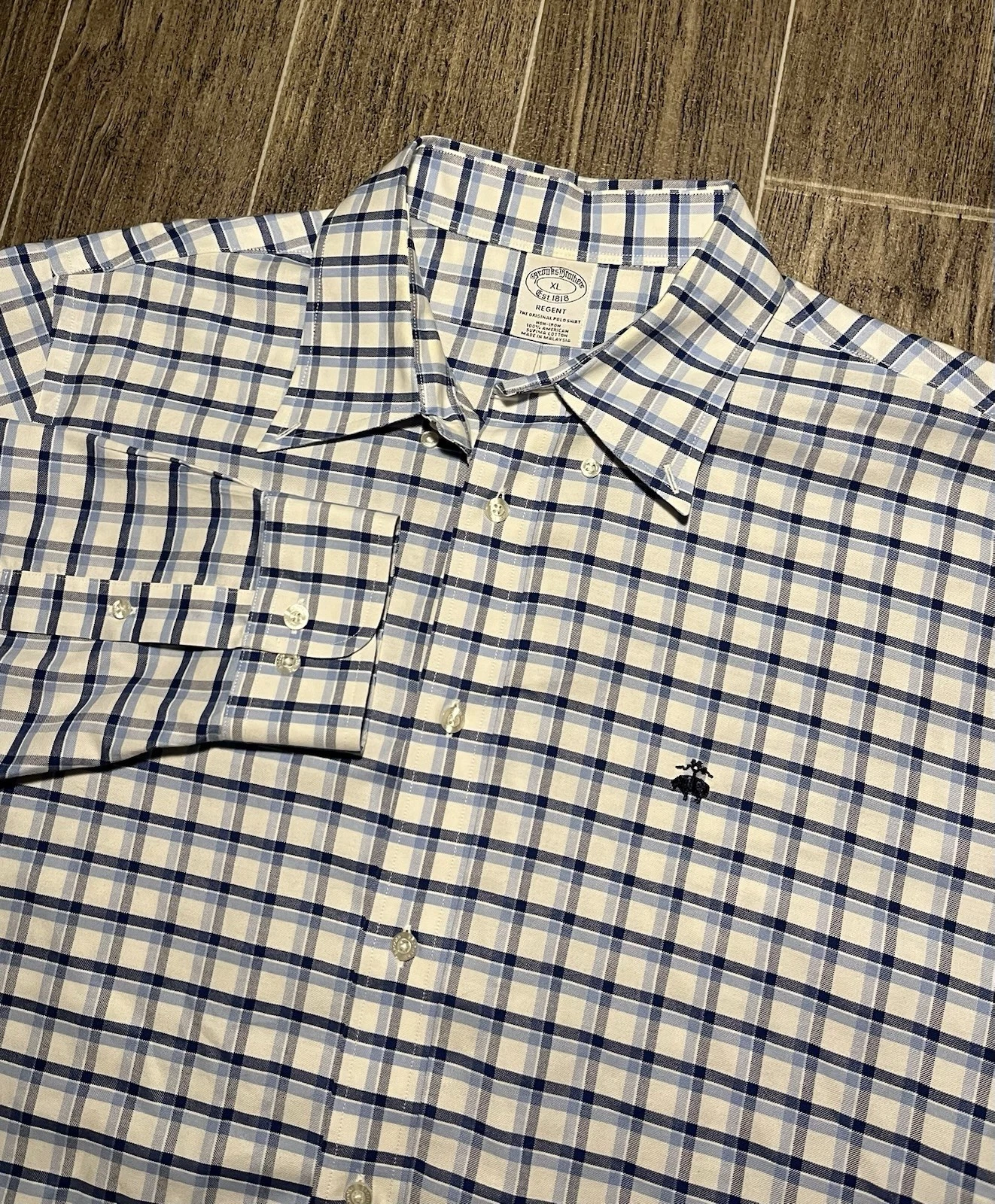 Brooks Brothers Mens XL Blue Check Long Sleeve Button Shirt Supima Cotton