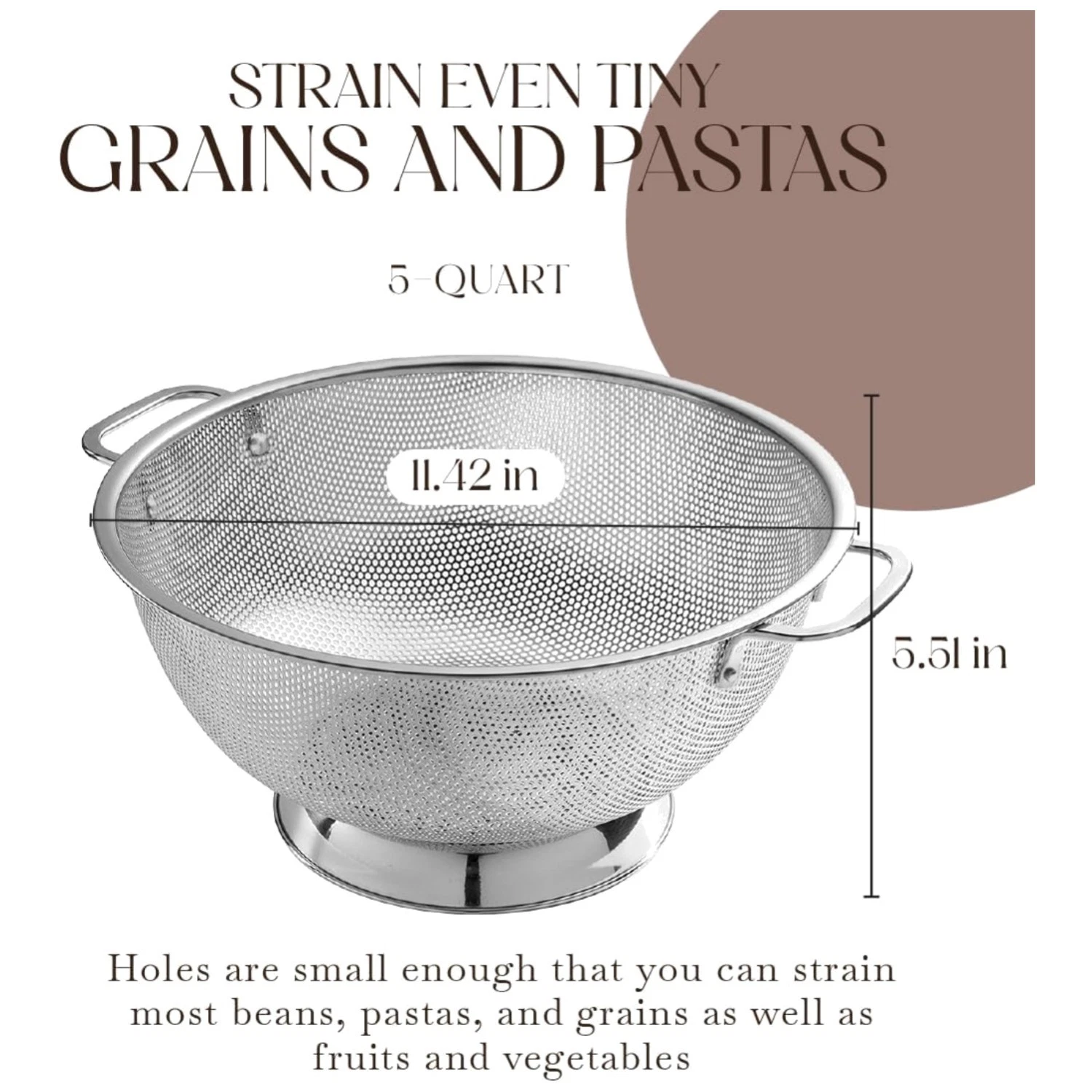 5 Quart Metal Strainer - Ideal for Pasta, Vegetables, Fruits