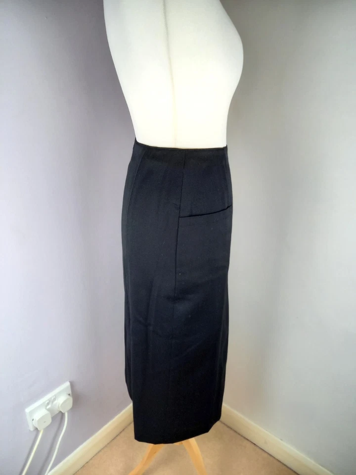Paul Costelloe Black 100% Wool Button Front Midi Skirt - Approx. Size 10, W27 ½” - Image 4 of 4