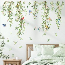 Hanging Vine Wall Decals Birds Green Leaf Wall Stickers Bedroom Living Room O...