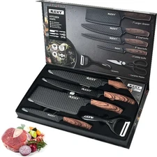6 Pieces Professional Kitchen Knife Set Stainless Steel Chef Knife Cleaver Set