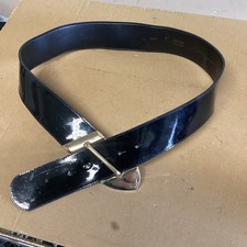 Vintage Avignon Asymmetrical Black Leather Belt Size Small 41 Length