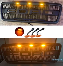 Front Grill  For 2004-2008 Ford F150 Grill Raptor Style Bumper Grill W/LED Black