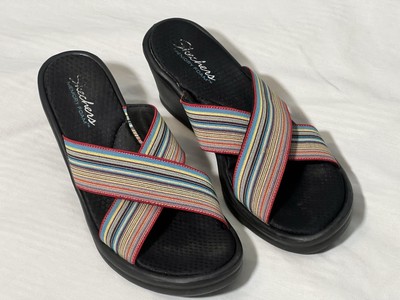 Skechers Memory Foam Stretch Woven Platform Sandal Women Size 11 colorful 38473