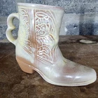 Frankoma Pottery C33 1981 Vintage Figural Cowboy Boot Mug Beige Brown