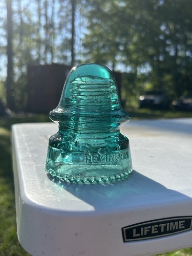 Impresionante enagua aislante de vidrio vintage Aqua HEMINGRAY PATENTE 2 DE MAYO DE 1893 rara - Imagen 11 de 11