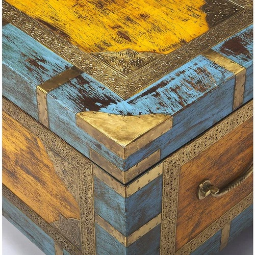 Nador Hand-Painted Brass Inlay Storage Trunk Coffee Table, Assorted - Picture 7 of 11