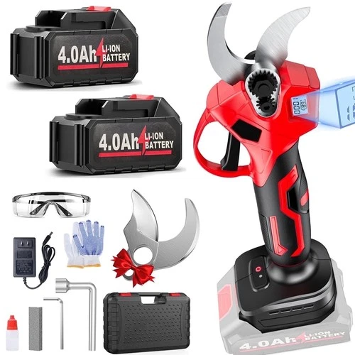 21V Electric Pruning Shears 2Pcs Motor Rechargeable Batteries Pruner LCD Display