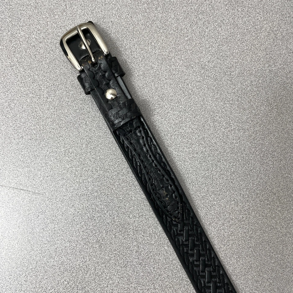 Cinturón de cuero Cabelas Ranger para hombre 36 negro tejido de canasta hebilla plateada 1,25" vaquero Foto 3 de 4