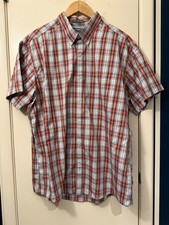 Eddie Bauer Men's Wrinkle Free Classic Fit Orange and Grey Plaid Shirt 2XL