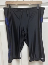 Speedo Mens Size 38 Pro LT Jammer Swim Competition Team Black w/ Blue Pattern