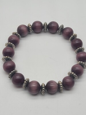 Genuine Purple Cateye Stretch  Bracelet 8in
