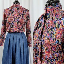 Vintage Country Suburban Multicolored Paisley Print Blouse Size 8