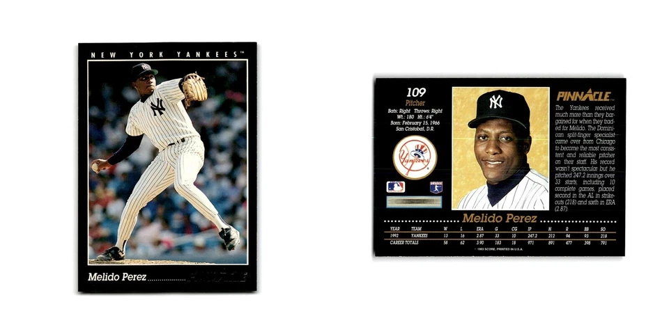 Melido Perez 1993 Pinnacle #109 New York Yankees Baseball Card NM - Image 3 of 3