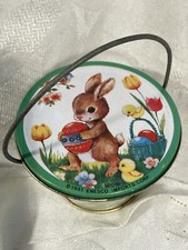 Vintage Enesco 1981 Easter Bunny Tin Bucket Pail / Hong Kong