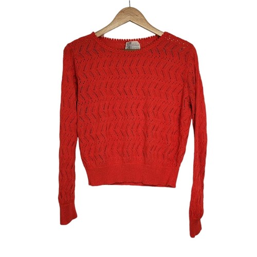 Vintage Billie Jo Orange Open Work Cropped Pullover Sweater