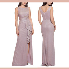 NWT $269 Betsy & Adam [ 8 ] Sleeveless Glitter Draped Gown Pink White Gold S1791