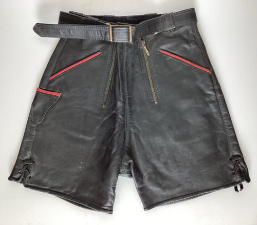 Vintage German Lederhosen Black Leather Shorts Octoberfest Bavarian Youth 12