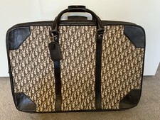 RARE Vintage Christian Dior Large Brown Trotter Monogram Leather Suitcase & Tag