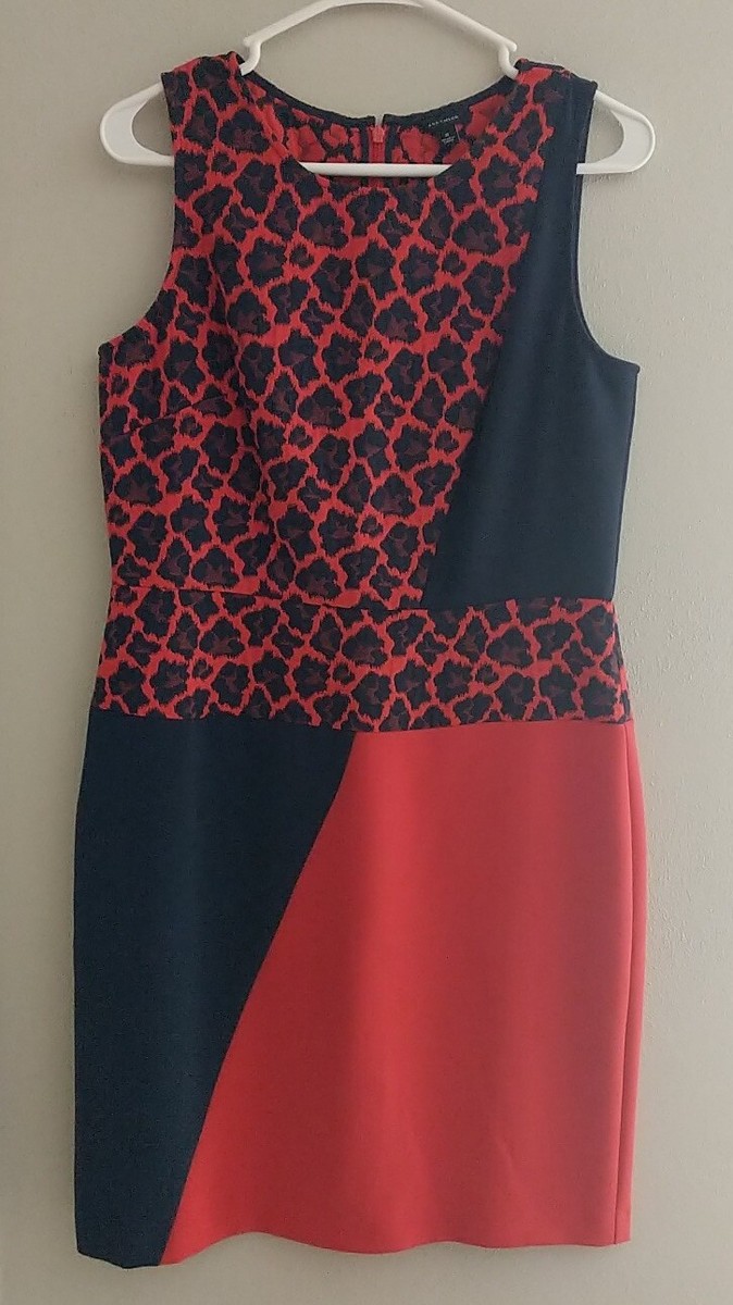 Ann Taylor Blue Red Color Block Leopard Print Sleeveless Shift