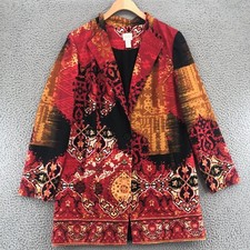 Chicos Blazer Womens 1 US Medium Red Multi Printed Statement Jacket Pocket Work