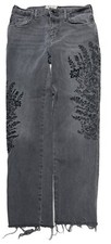 FREE PEOPLE WE THE FREE Size 26 Girlfriend Crop Embroidered Jeans Raw Hem