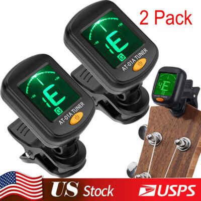 2 Pack Chromatic LCD DIGITAL Clip On Electric Tuner F Bass Guitar Ukulele Violin