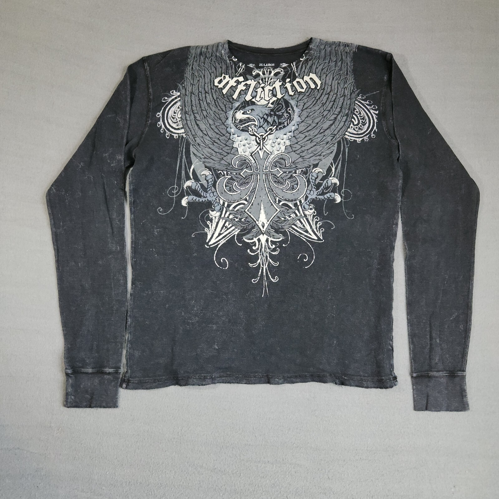 Affliction Waffle Knit Thermal Long Sleeve Shirt Mens 3XL Black