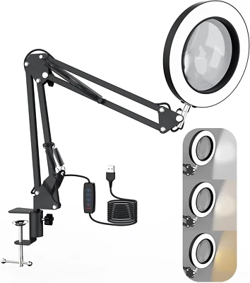 LAMPADA LED DA TAVOLO CON LENTE D'INGRANDIMENTO REGOLABILE, 3 MODALITA' LUCE