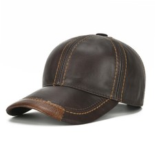 Men's Cowhide Leather Baseball Cap Adjustable Hat Summer Caps Party for Dad Gift