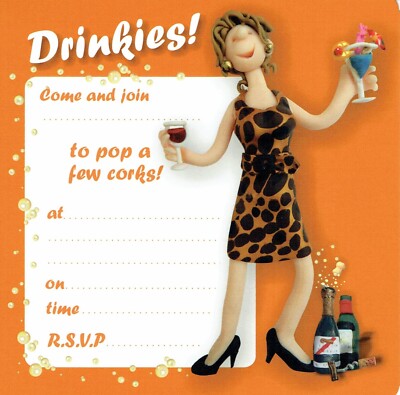8x PARTY EINLADUNGSKARTEN UND UMSCHLÄGE - DRINKIES Design für Geburtstag etc.