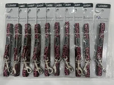 WHOLESALE LOT OF 10 DOG LEASHES,  SIZE EXTRA SMALL,  BROWN WITH PINK BONES