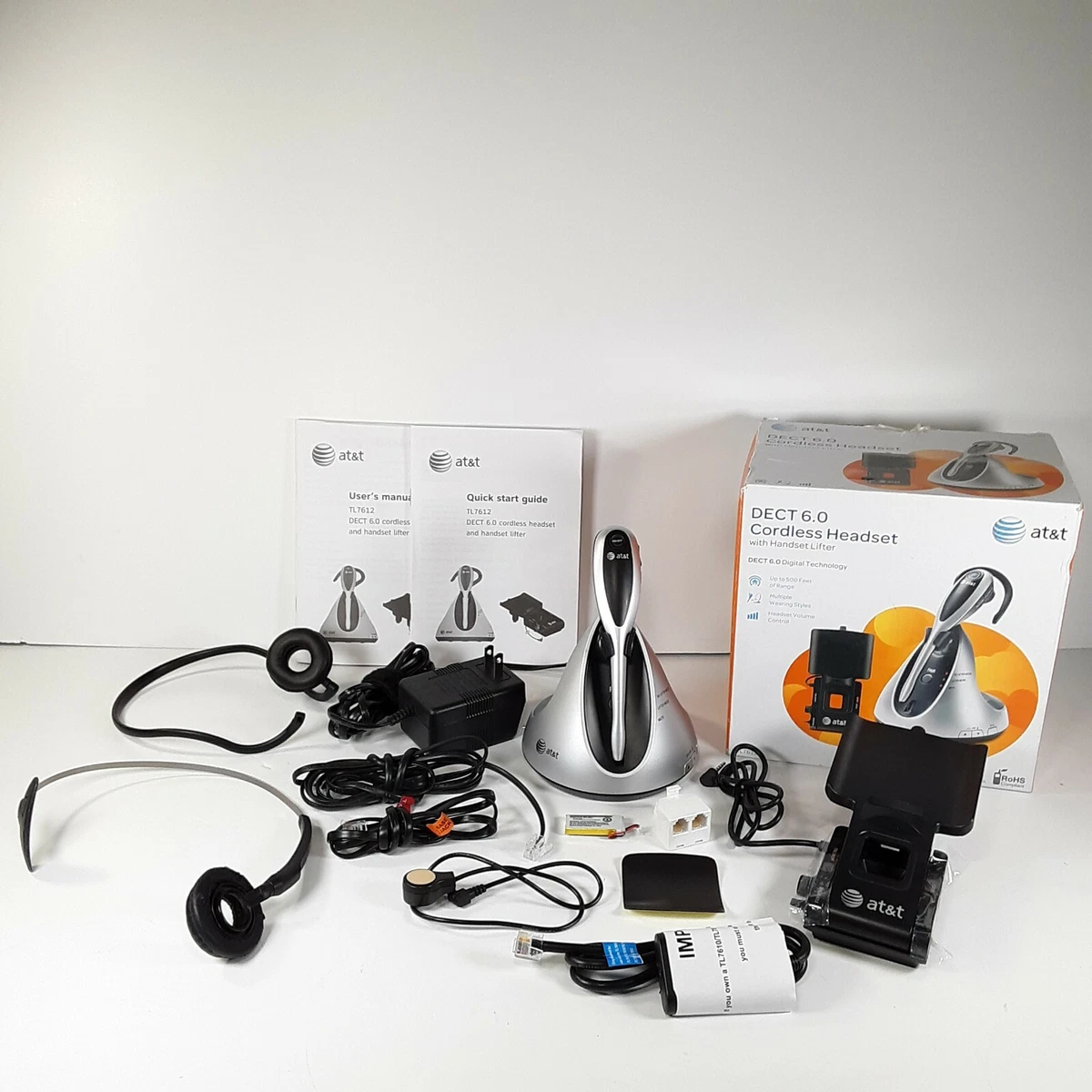 AT T DECT 6.0 Cordless Headset with Handset Lifter Missing Overear Piece No Test